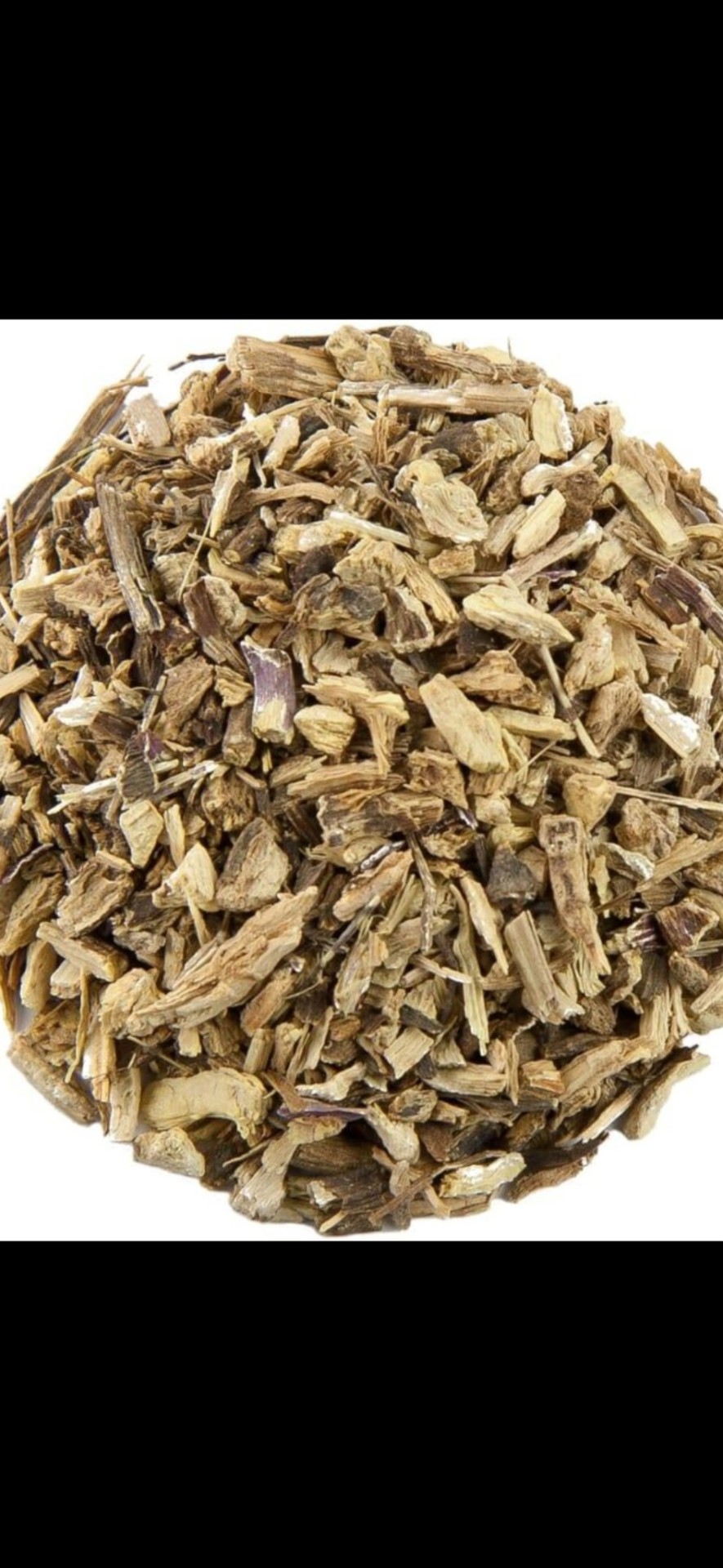 Dried echinacea root and herb pieces in a bowl